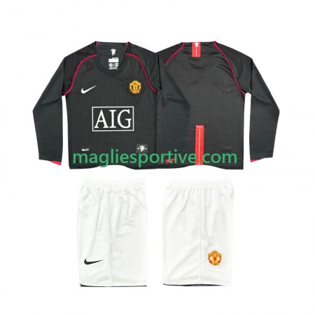 Completo Calcio Manchester United 2007 2008 Retro Bambino Divisa Trasferta ML